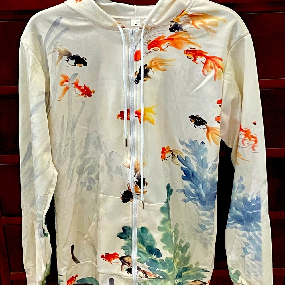 NEW - Woman's Hoody with Japanese Koi Design - L